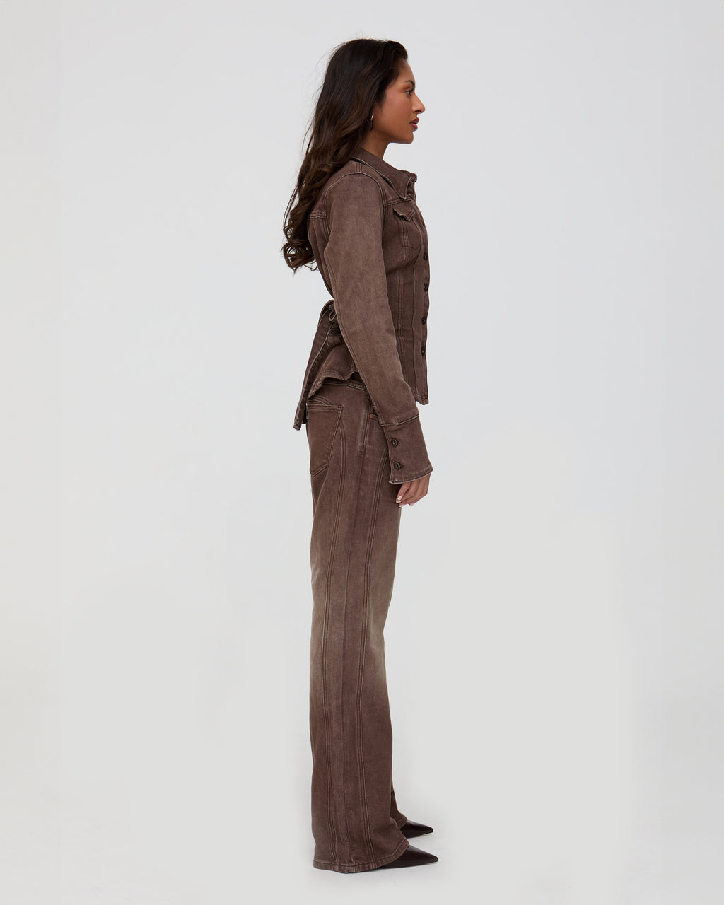 Brown denim trucker top