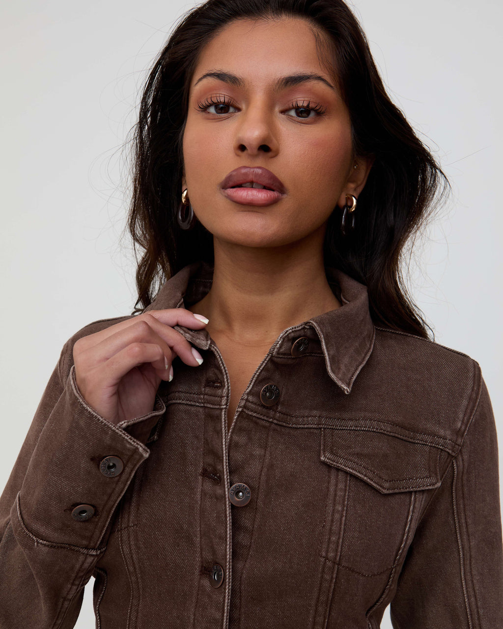 Brown denim trucker top