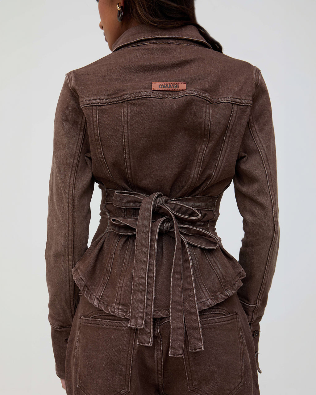 Brown denim trucker top