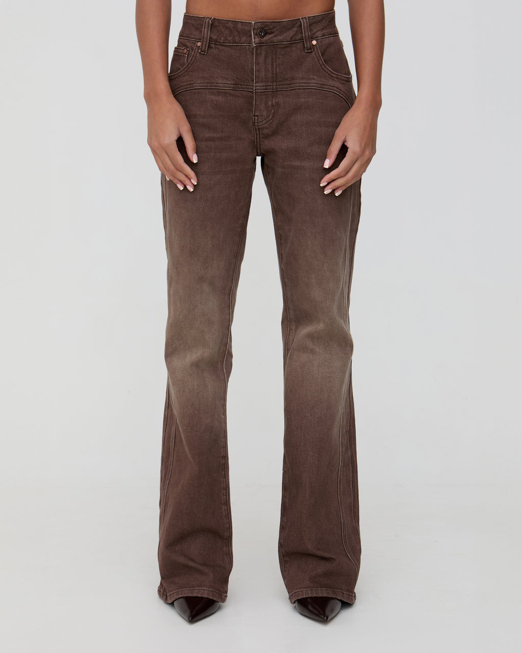 Brown denim flared jeans