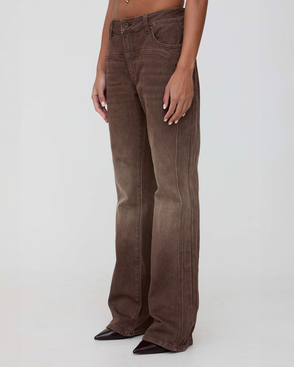 Brown denim flared jeans