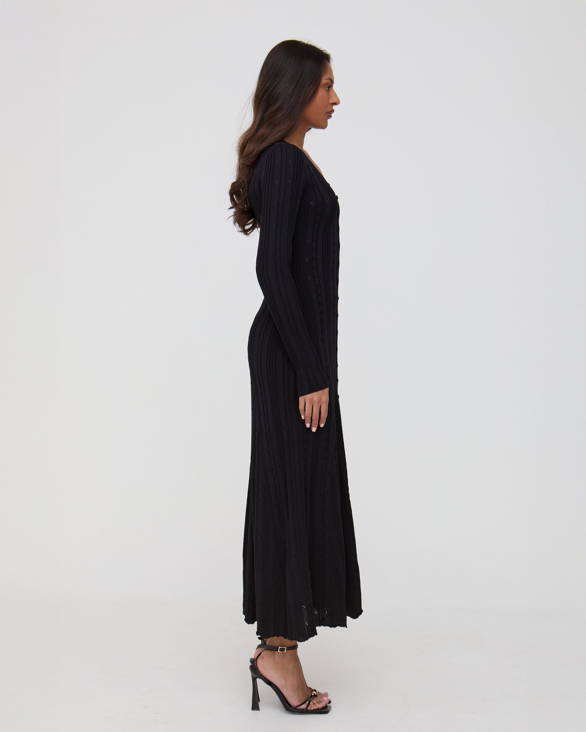 long sleeve black dress uk Iris Long Sleeve Satin Maxi Dress - Black