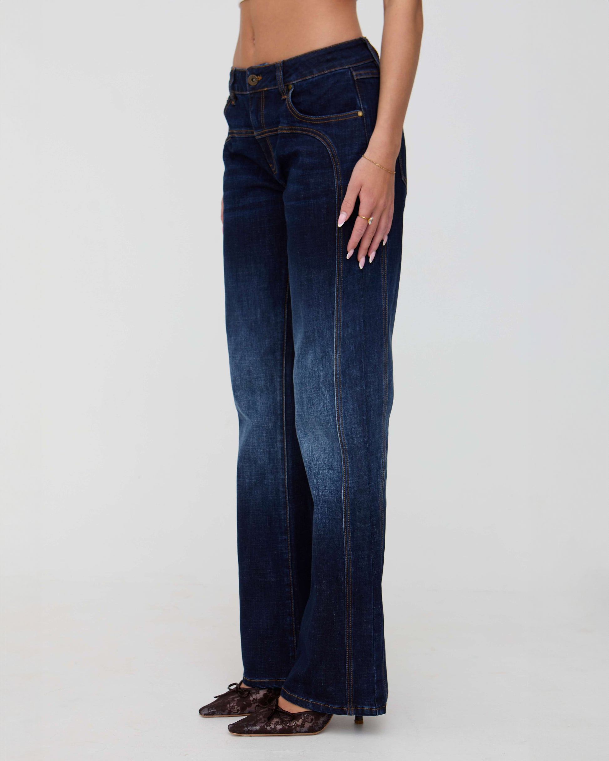 Indigo denim flared jeans