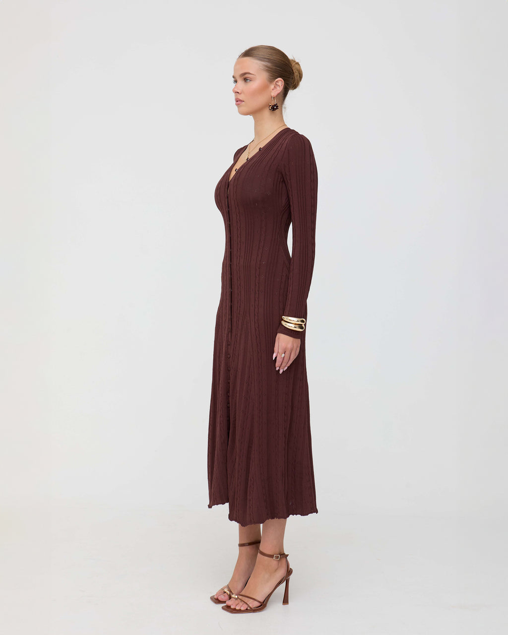 Brown midaxi long sleeve dress