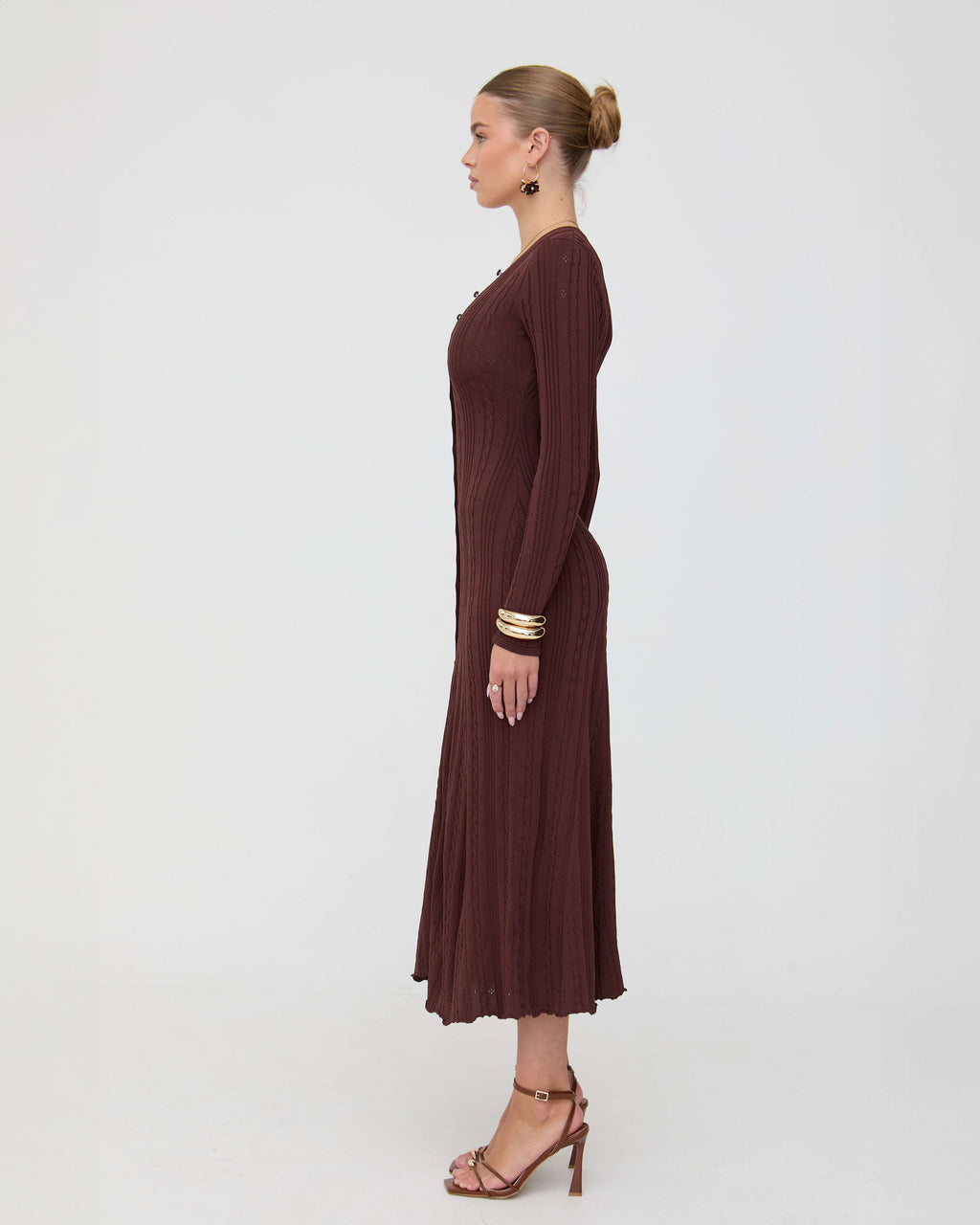 Brown midaxi long sleeve dress
