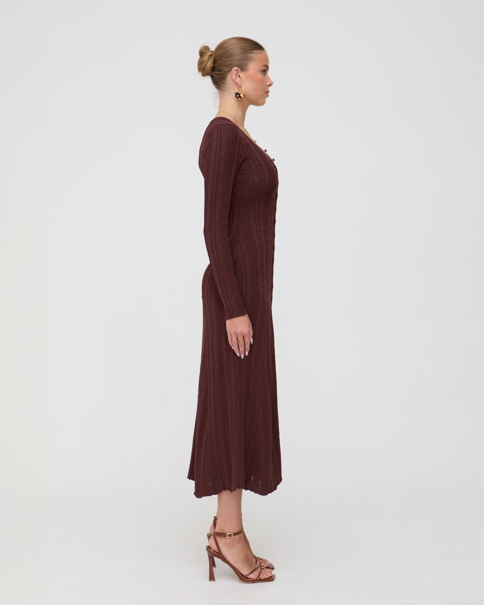 Brown midaxi long sleeve dress – AYAMSI Brown midaxi long sleeve dress – AYAMSI