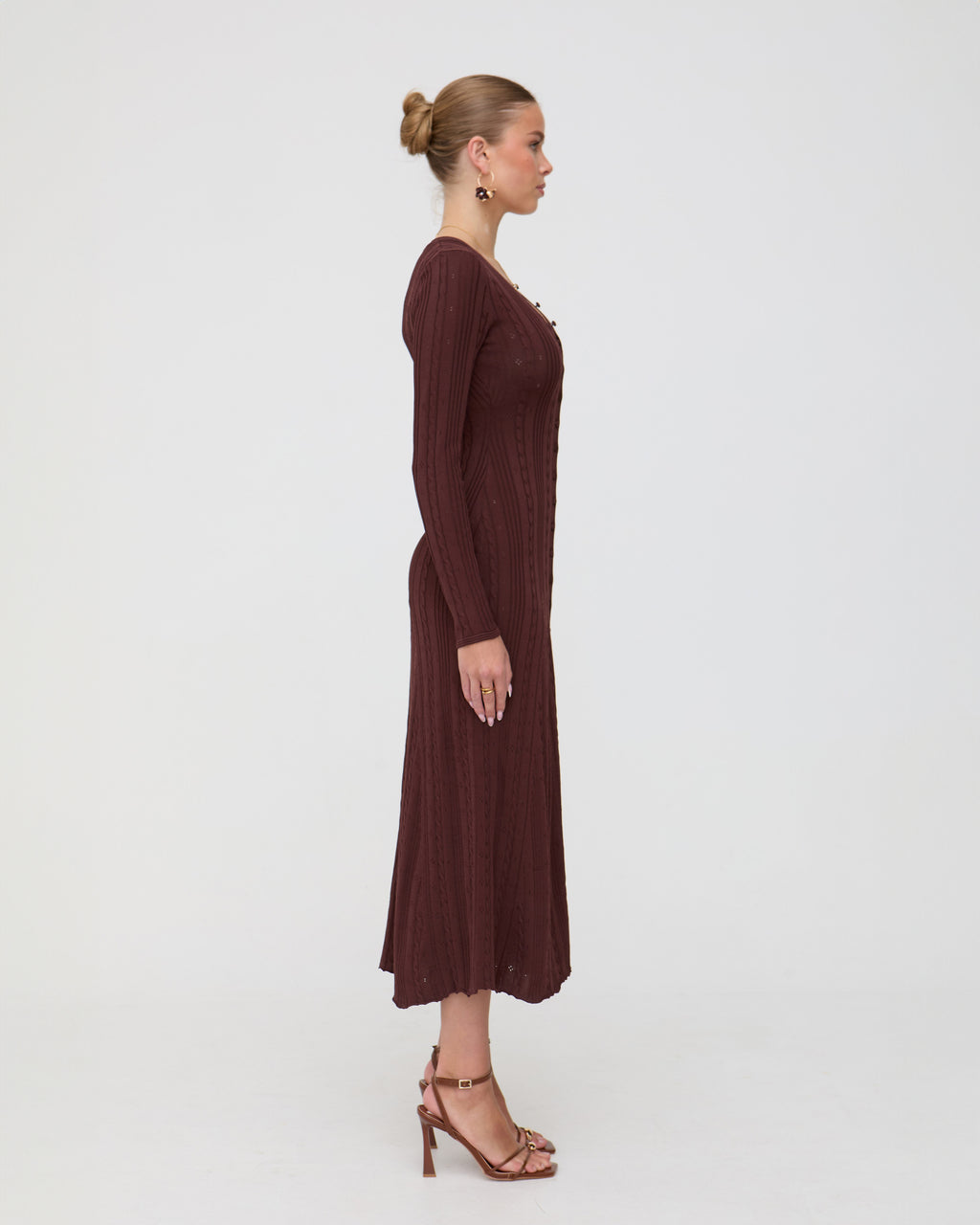 Brown midaxi long sleeve dress