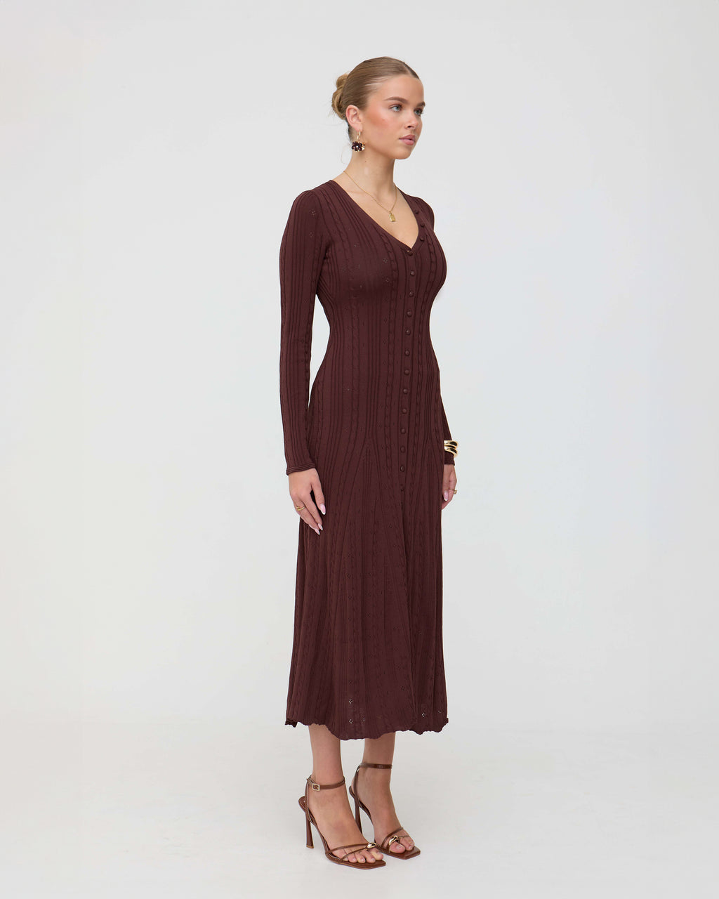 Brown midaxi long sleeve dress