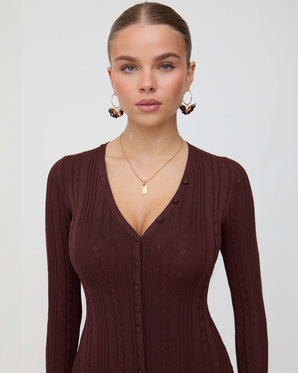 Brown midaxi long sleeve dress