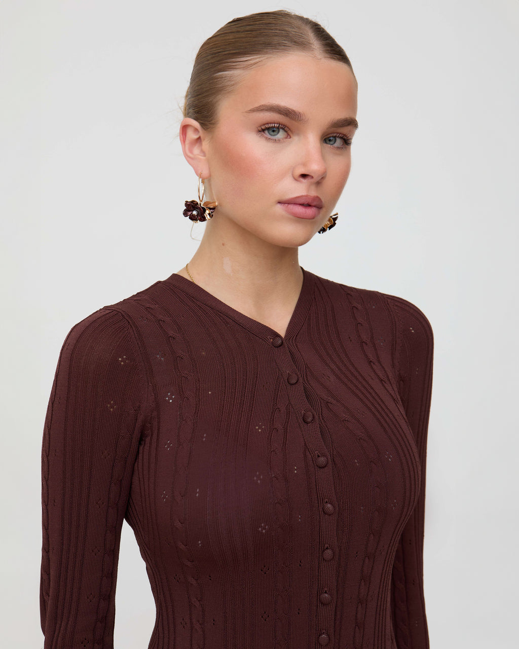 Brown midaxi long sleeve dress