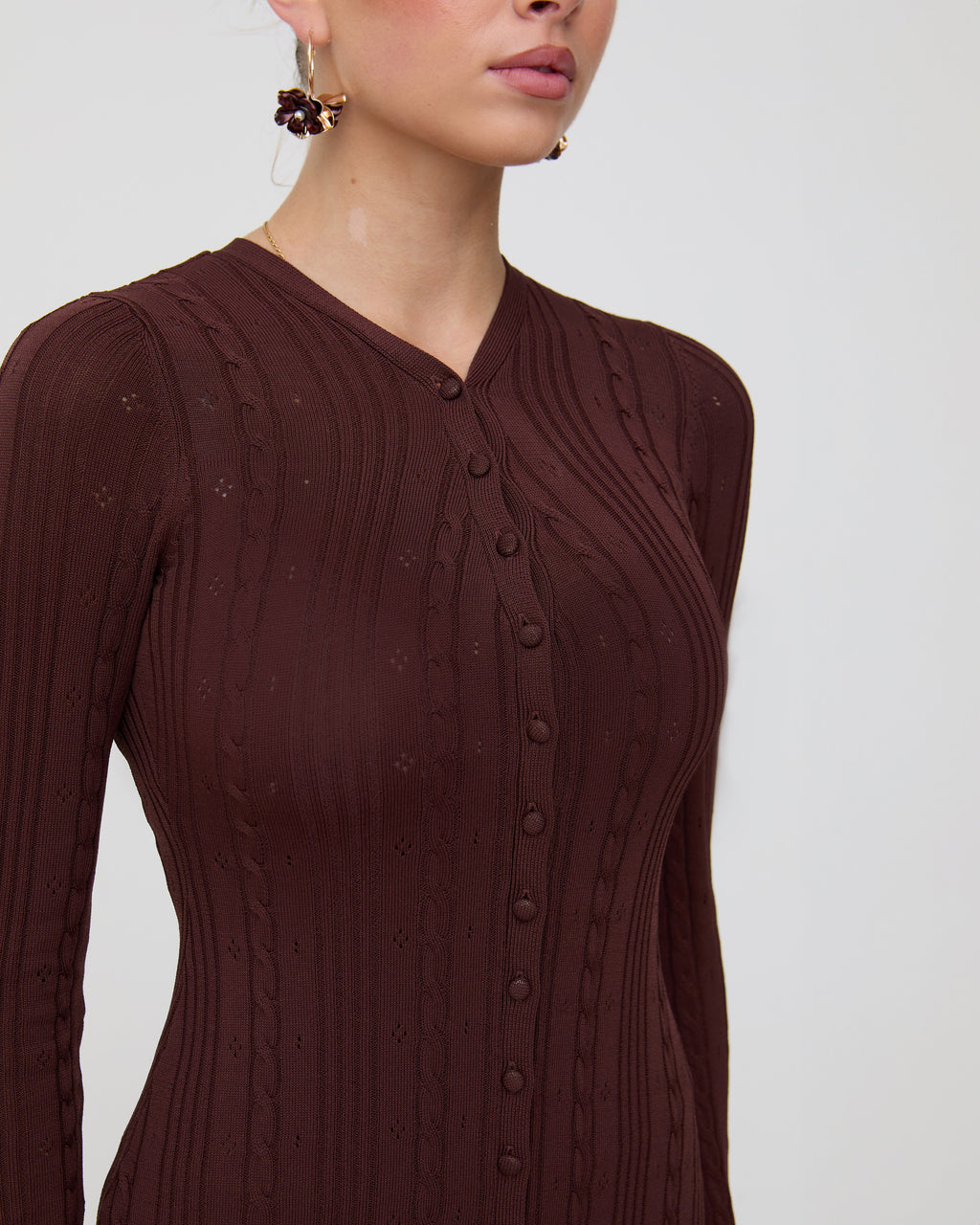 Brown midaxi long sleeve dress