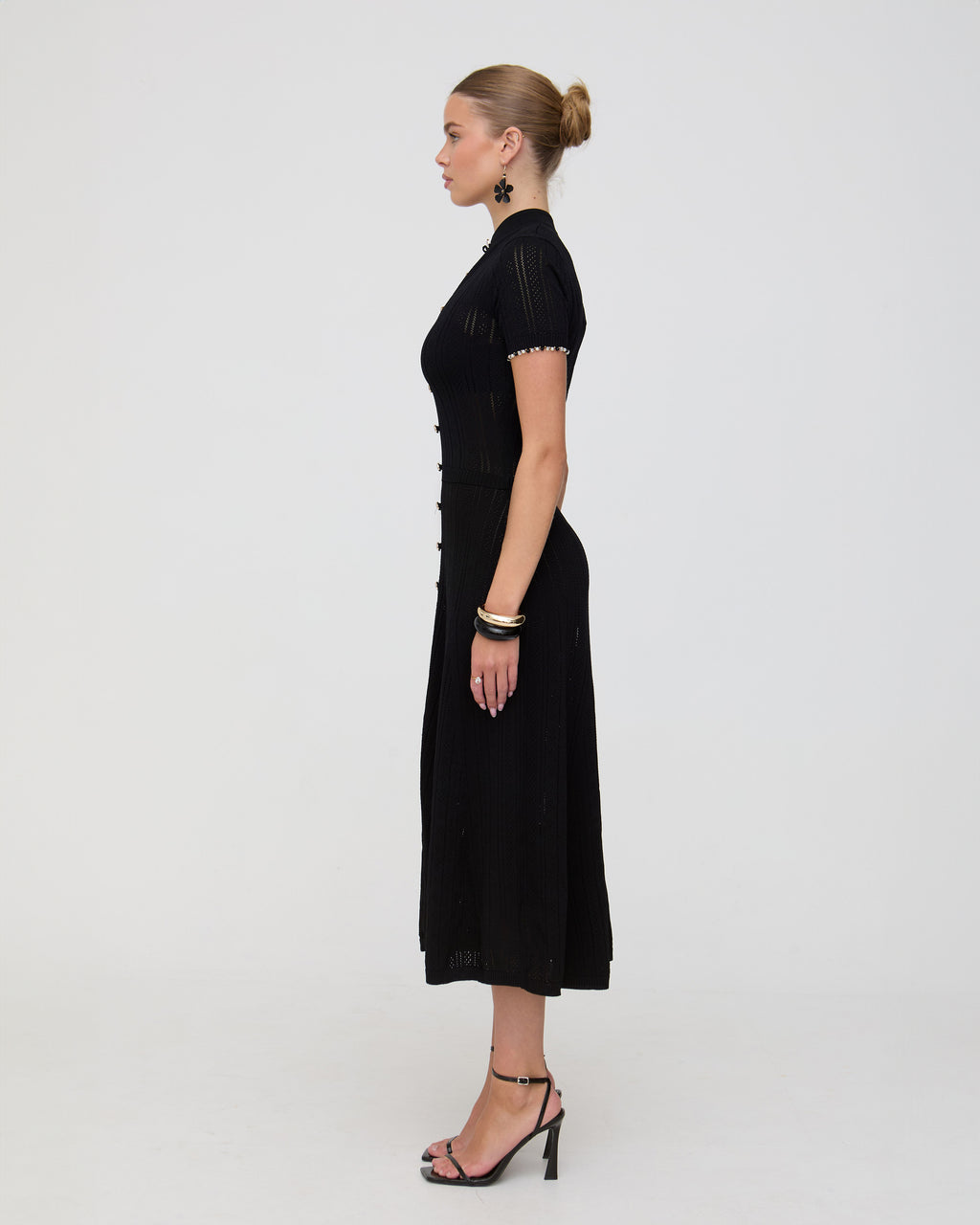 Black knit midaxi pointelle dress