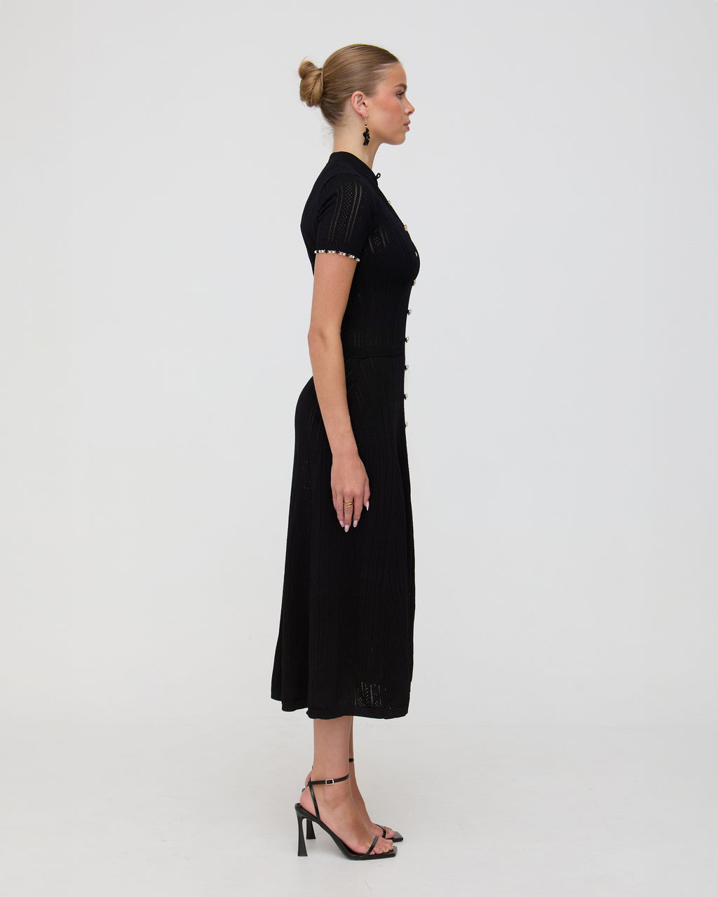 Black knit midaxi pointelle dress