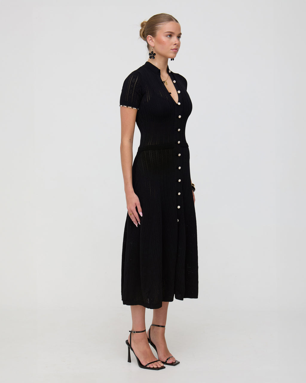 Black knit midaxi pointelle dress