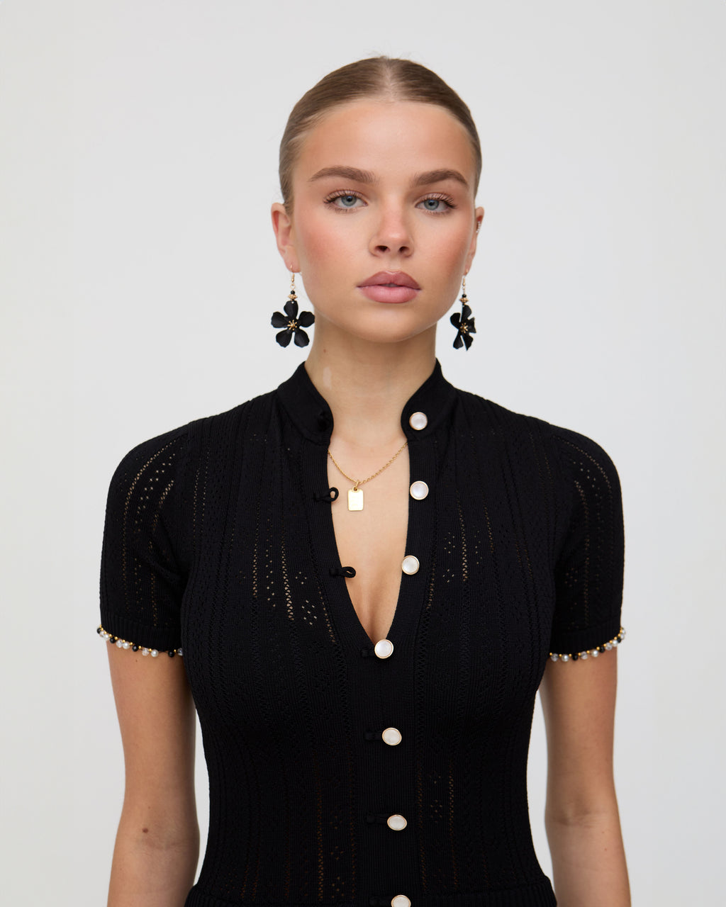 Black knit midaxi pointelle dress