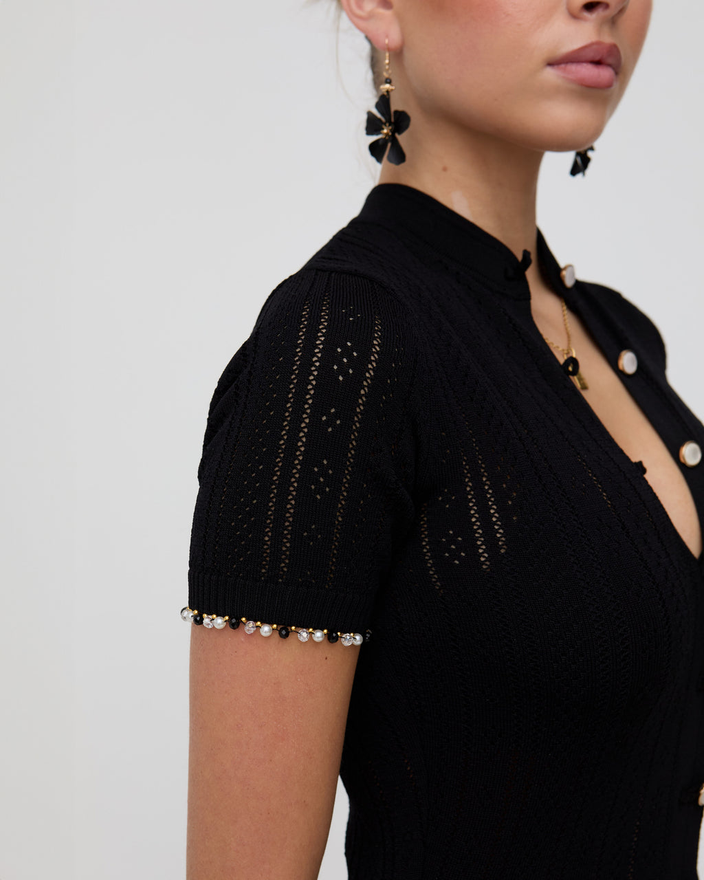 Black knit midaxi pointelle dress