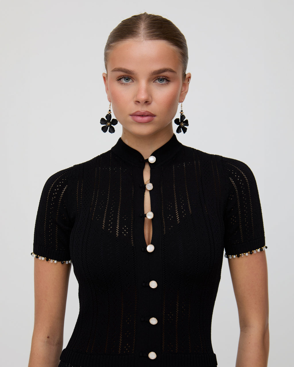 Black knit midaxi pointelle dress